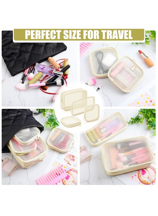 Weewooday 4 Pcs Mesh Makeup Bag Mesh Cosmetic Bag Travel Toiletry Bag Pouch with Zipper Mini Portable Makeup Cosmetic Travel Toiletry Purse Bag for Daily Toiletries Accessories (Beige, Small, Large, Mediuml) - Image 4