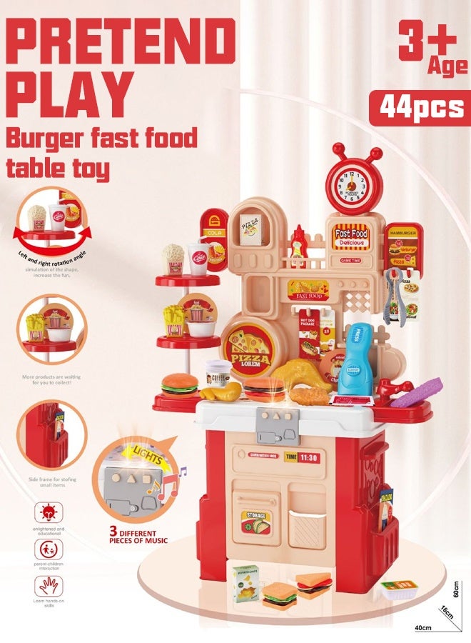 44PCS Kitchen Playset, Play Kitchen with Sound & Light, Cooking Stove with Steam, Play Food Toy Kitchen Accessories, Play Sink, Oven, Pretend Play Kitchen Toys Set for Boys and Girls (Red)  - Image 1
