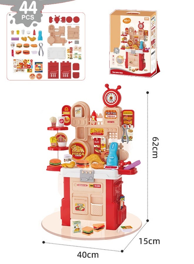 44PCS Kitchen Playset, Play Kitchen with Sound & Light, Cooking Stove with Steam, Play Food Toy Kitchen Accessories, Play Sink, Oven, Pretend Play Kitchen Toys Set for Boys and Girls (Red)  - Image 2