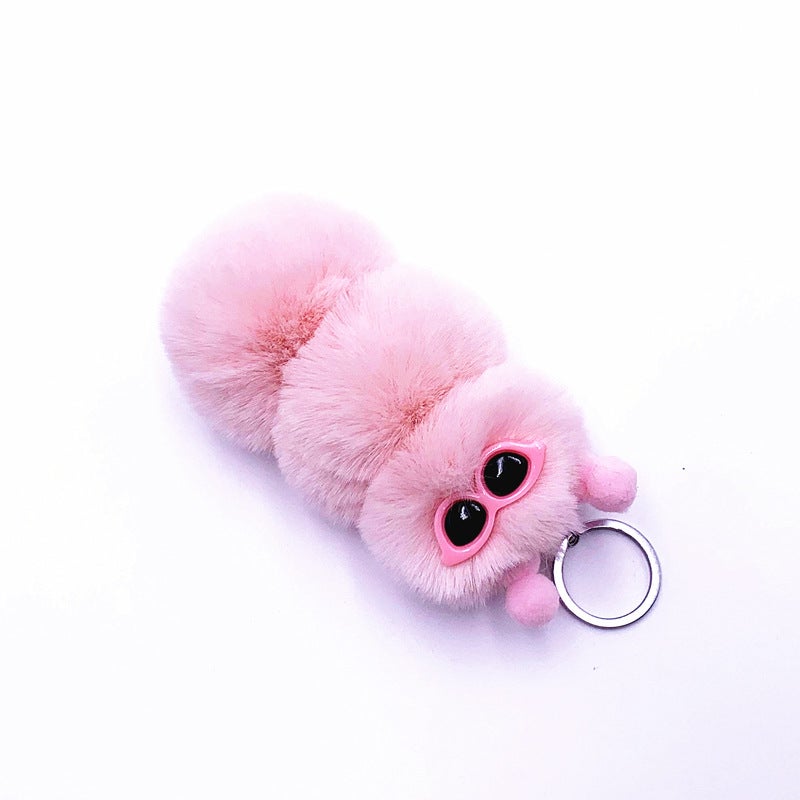 Cute Caterpillar Keychain Plush Charm Pink