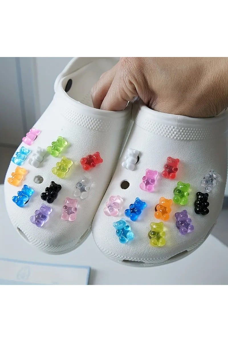 مجموعة من 24 قطعة (12/24 قطعة) من زينة أحذية على شكل دببة جيلي لطيفة، مناسبة للأحذية الخشبية والصنادل النسائية والرجالية.