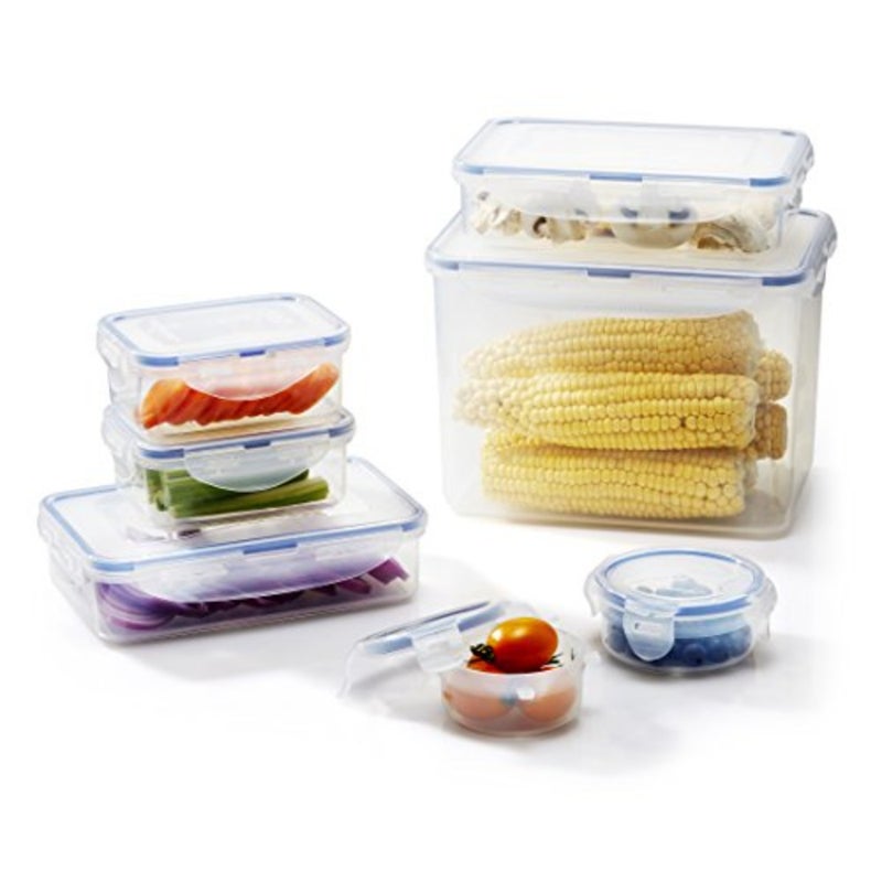 LOCK and LOCK Easy Essentials Food Storage lids/Airtight Plastic, containers, BPA Free, 14-Piece, Clear - Image 1