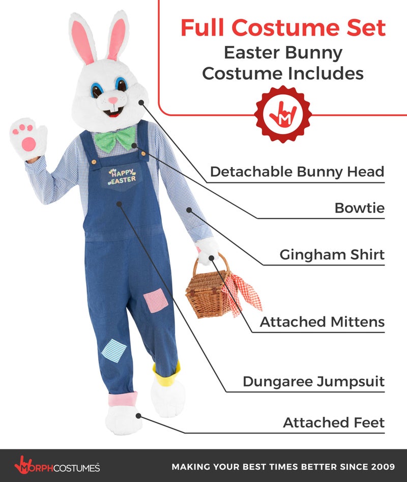 Morph Easter Bunny Costume Adult with Dungarees, Bunny Outfit, Easter Costumes for Adults, Rabbit Suit, X-Large - Image 2