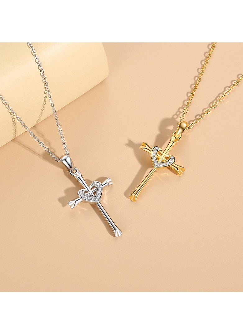 Generic - 925 Sterling Silver Cross Necklace for Women Faith Heart Jewelry Pendant Necklace for Girls Mom Wife Teen Gift for Valentine's Day or Birthday, 16"+2" Inches - Image 1