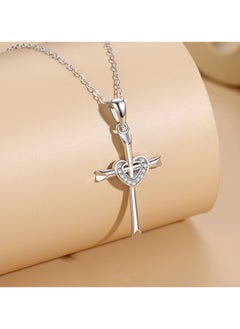 925 Sterling Silver Cross Necklace for Women Faith Heart Jewelry Pendant Necklace for Girls Mom Wife Teen Gift for Valentine's Day or Birthday, 16"+2" Inches