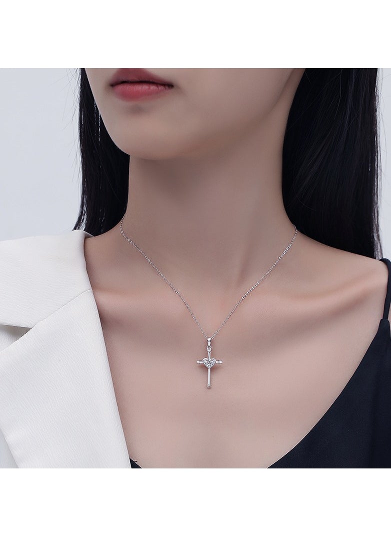 Generic - 925 Sterling Silver Cross Necklace for Women Faith Heart Jewelry Pendant Necklace for Girls Mom Wife Teen Gift for Valentine's Day or Birthday, 16"+2" Inches - Image 1