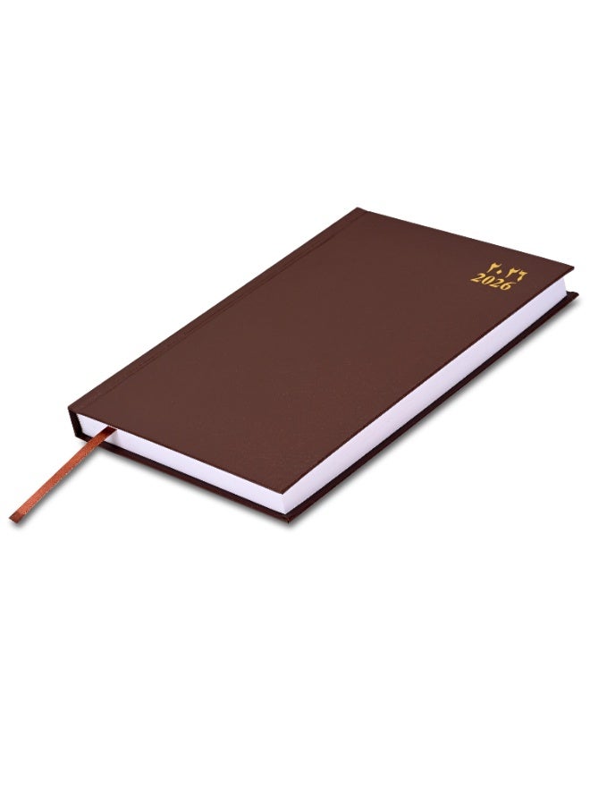 FIS مفكرة 2026، حجم A5 (148x210 مم)، غلاف صلب من مواد الفينيل، عربي/إنجليزي، ورق أبيض 60 جرام، لون شوكولاتة - FSDI21AE26CH - Image 1