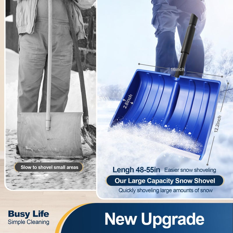 Yocada Snow Shovel for Driveway Home Garage Snow Removal with D-Grip Handle Aluminum Strip 55 inch Long Large Capacity Shovel for Garden Car Camping Outdoor - Image 4