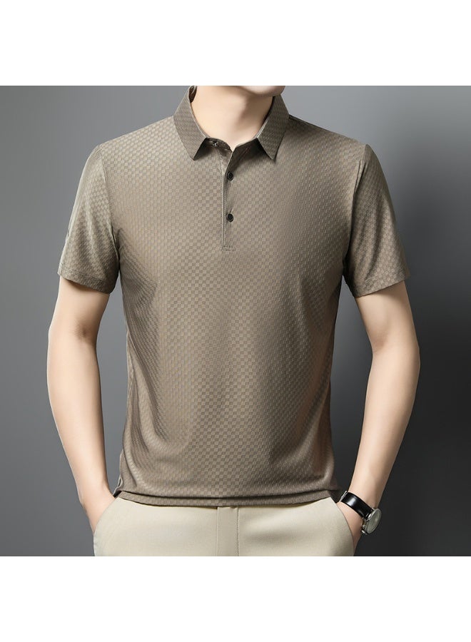Summer Men's Slim Fit Ice Silk Polo Shirt Short Sleeve Breathable Thin T-Shirt Comfortable Elastic Casual Fashion Top - Image 1