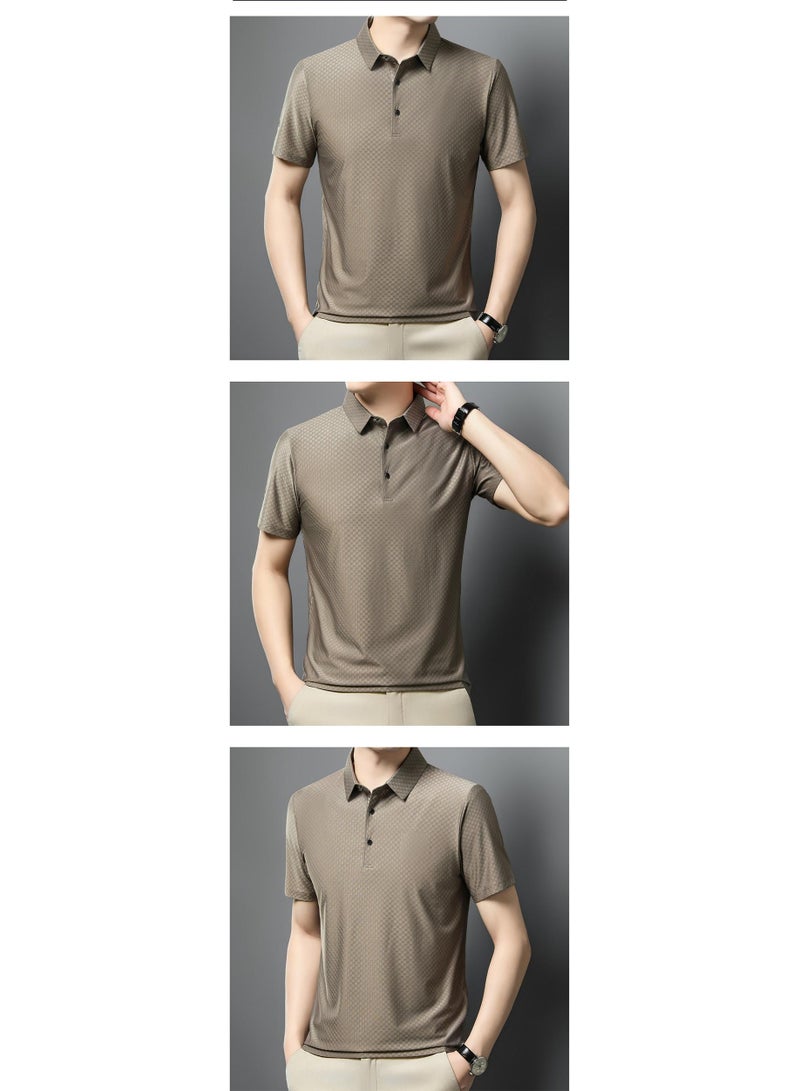 Summer Men's Slim Fit Ice Silk Polo Shirt Short Sleeve Breathable Thin T-Shirt Comfortable Elastic Casual Fashion Top - Image 2