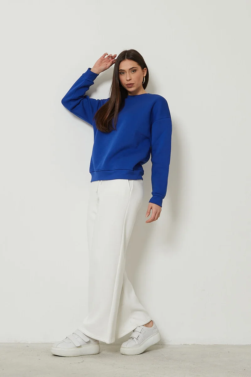 Twenty3 Women's Crew Neck Long Sleeve Basic 3 Thread Raised Sweatshirt