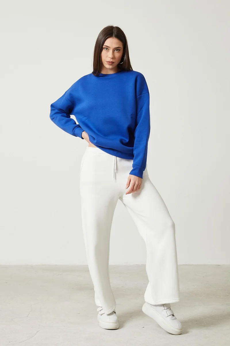 Twenty3 Women's Crew Neck Long Sleeve Basic 3 Thread Raised Sweatshirt