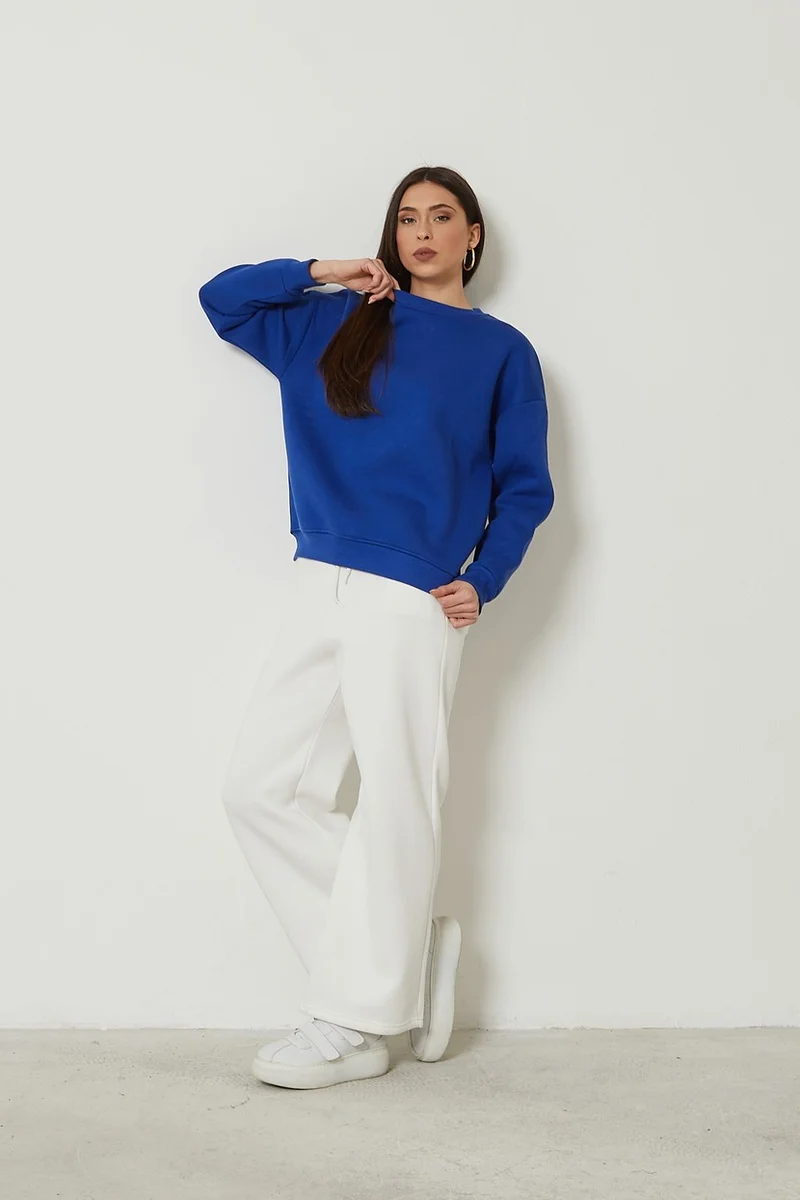 Twenty3 Women's Crew Neck Long Sleeve Basic 3 Thread Raised Sweatshirt