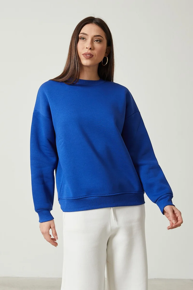 Twenty3 Women's Crew Neck Long Sleeve Basic 3 Thread Raised Sweatshirt
