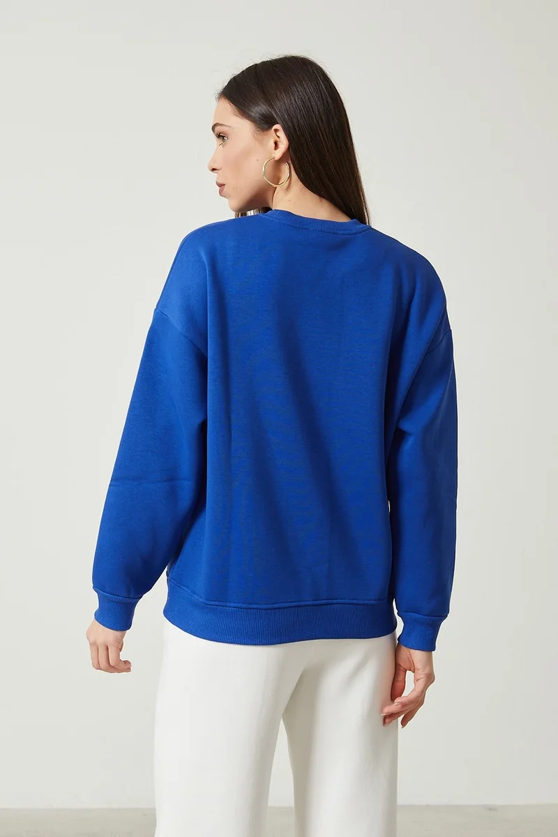 Twenty3 Women's Crew Neck Long Sleeve Basic 3 Thread Raised Sweatshirt
