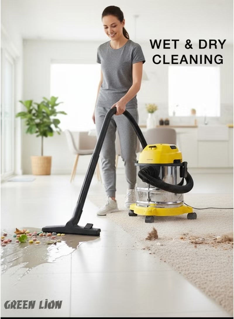 GREEN LION 3-in-1 vacuum cleaner, 12-liter capacity, 1000W power, with blower and wet/dry cleaning function / 15 kPa suction power / swivel wheels / cloth dust bag / 3-meter cord / multiple nozzles / 1.5-meter hose - Image 2