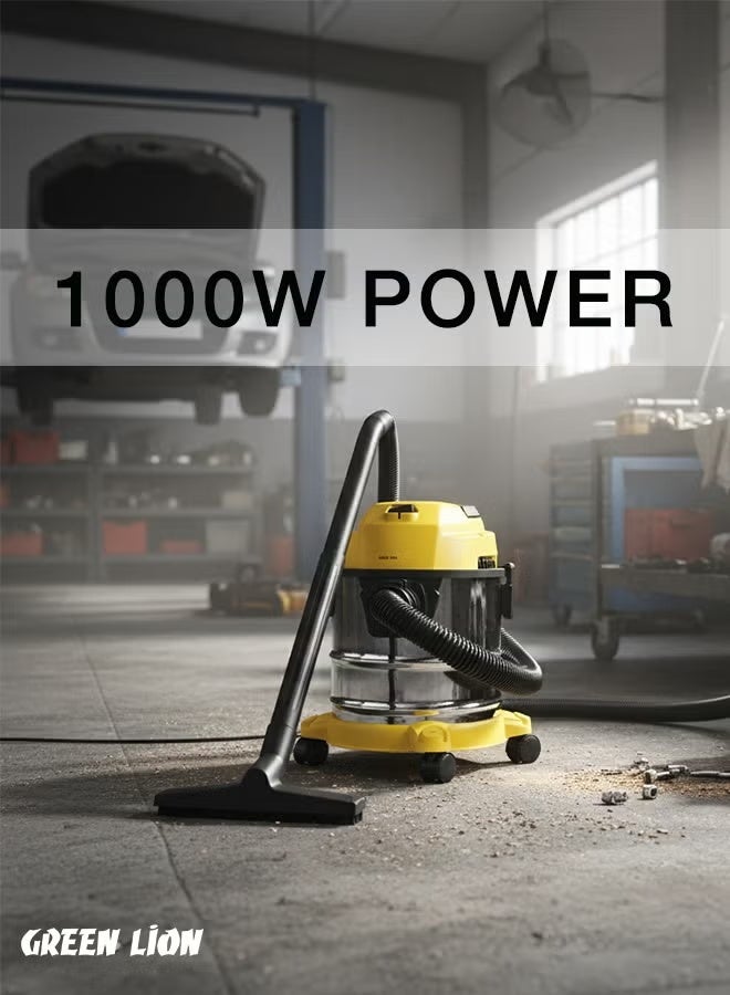 GREEN LION 3-in-1 vacuum cleaner, 12-liter capacity, 1000W power, with blower and wet/dry cleaning function / 15 kPa suction power / swivel wheels / cloth dust bag / 3-meter cord / multiple nozzles / 1.5-meter hose - Image 3