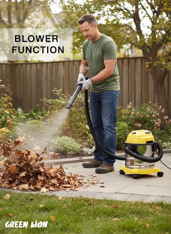 GREEN LION 3-in-1 vacuum cleaner, 12-liter capacity, 1000W power, with blower and wet/dry cleaning function / 15 kPa suction power / swivel wheels / cloth dust bag / 3-meter cord / multiple nozzles / 1.5-meter hose - Image 4