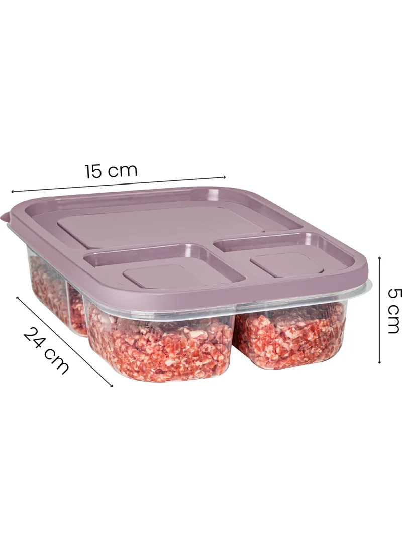 Vienev 8-pack 3-Compartment Rectangular Storage Container 1.15 Liter Pink