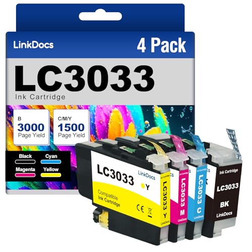 LinkDocs LC3033 XXL High Yield Ink Cartridge Replacement for Brother LC3033 XXL LC-3033 LC3035 Work for MFC-J995DW MFC-J815DW MFC-J805DW XL Printer (4 Pack, 1 Each Black Cyan Magenta Yellow) - Image 1