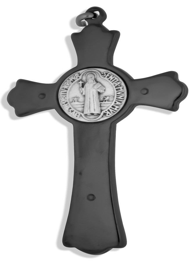 VENERARE Black Saint Benedict Cross with White Enamel Inlays, 3" (Latin Cross with Gold Corpus) - Image 2
