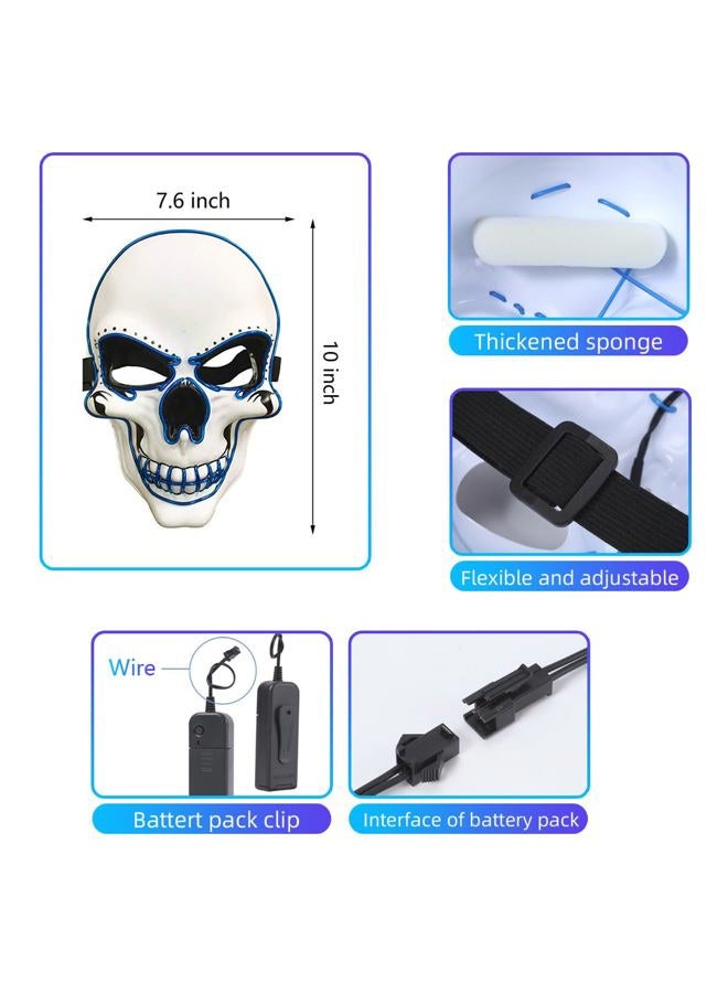 OceanWings (Led Mask Blue) - Halloween Mask LED Light up Mask Costumes Mask Blue LED Glow Scary Mask with 3 Flash Modes for Halloween Glow in the Dark Party Supplies Party Favour - Image 3