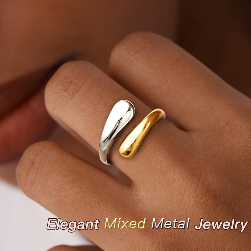 Poxtex Two Tone Gold Silver Band Ring for Women, Non Tarnish Mixed Metal Ring Jewelry Size 10 - Image 4