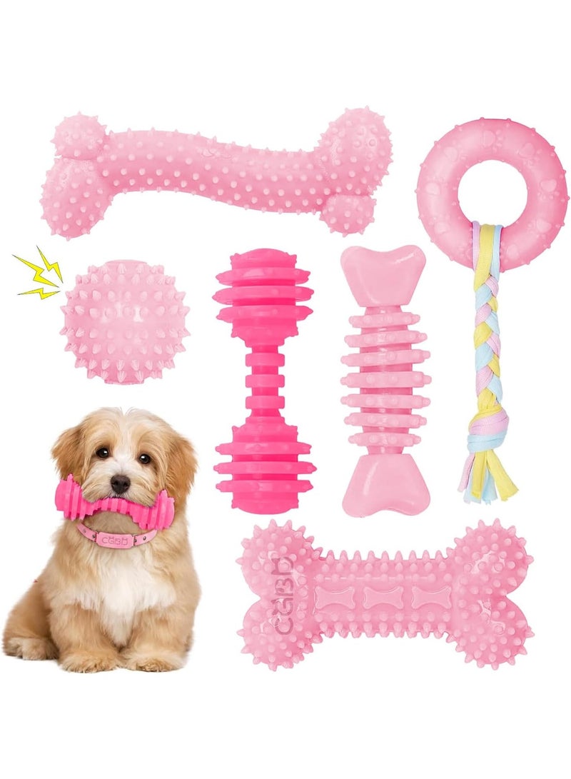 Puppy toys, 6-piece set of puppy chew toys, cute pink puppy toys, puppy teething toys, soft and durable puppy interactive chew toys, puppy grinding toys, 2026 upgraded soft and durable interactive grinding toys - Image 1