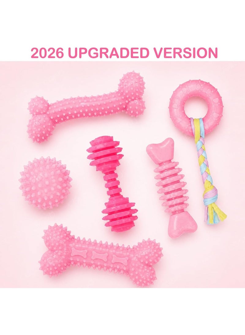 Puppy toys, 6-piece set of puppy chew toys, cute pink puppy toys, puppy teething toys, soft and durable puppy interactive chew toys, puppy grinding toys, 2026 upgraded soft and durable interactive grinding toys - Image 3