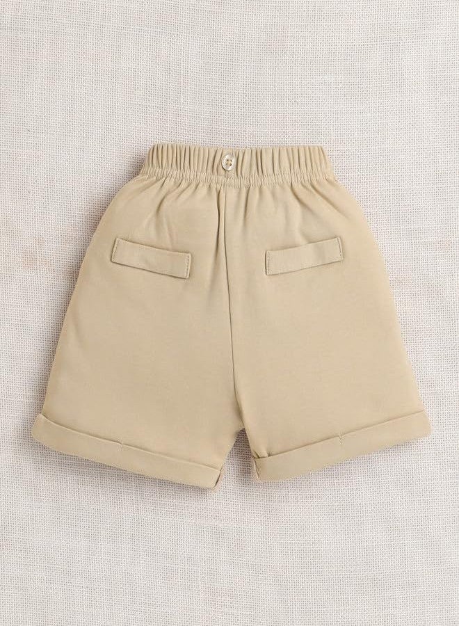BUMZEE Baby Boys Cotton Bodysuit & Short Set With Bow Suspender & Cap Navy & Beige - 3-6 Months - Image 5