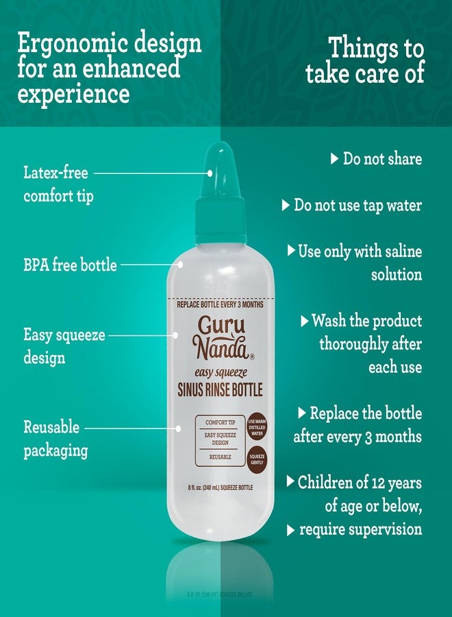 GuruNanda Sinus Rinse Bottle - Comfort Tip for Natural Nasal Irrigator Relief for Adults & Kids - 240ml Capacity - Image 3