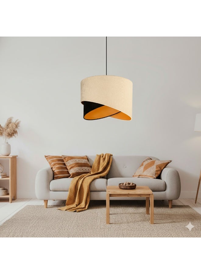 الروضة للإضاءة قلادة شبوا، قماش فريد عالي الجودة، ذو شكل مميز | حديث ديكور LED E27 معلقة مصباح سقف اضاءة داخلية مصباح معلق دلاية سقف مودرن | مناسبة لأي غرفة | | اللون: بيج × اسود | المقاس: 60x45x45 سم - Image 2