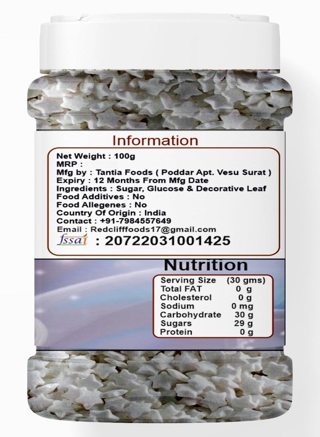 RED CLIFF Edible White Star Shape Sprinkles | Metallic Dessert Toppings for Cakes, Cupcakes, Ice Cream & Sweets | Edible Decorative Sugar Star Sprinkles | Ideal for Baking & Festive Garnishing | 100g Pack - Image 3