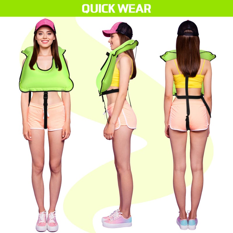 Jerify 4 Pcs Inflatable Snorkel Vest Adults, Portable Swim Vest Jackets, Adjustable Kayaking Jackets Safety Vests for Snorkeling Swimming Diving Surfing (Fluorescent Green) - Image 5