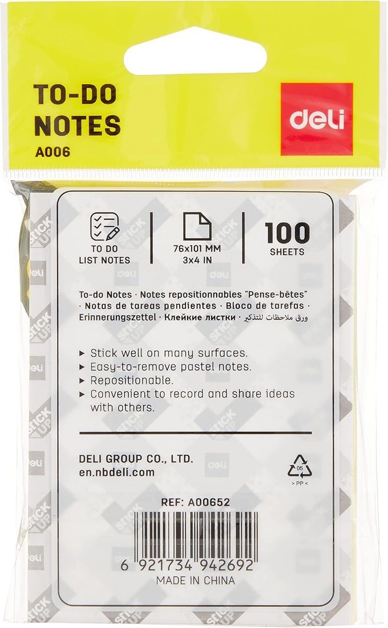 ديلي Ea00652 ملاحظات لاصقة للمهام، 100 ورقة، مقاس 76×101 مم، متعددة الألوان - قطعة واحدة - Image 2