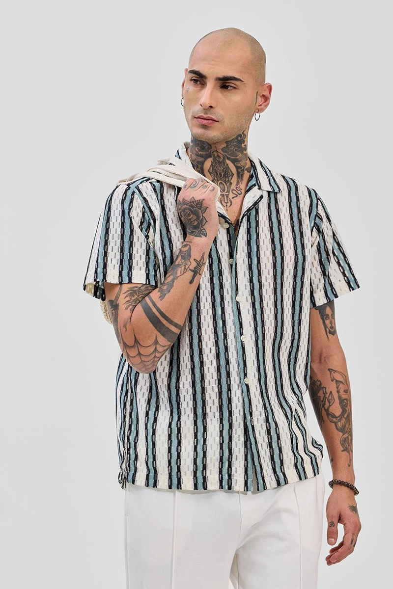 سنيتش Off-White Striped Half Sleeve Boxy Shirt