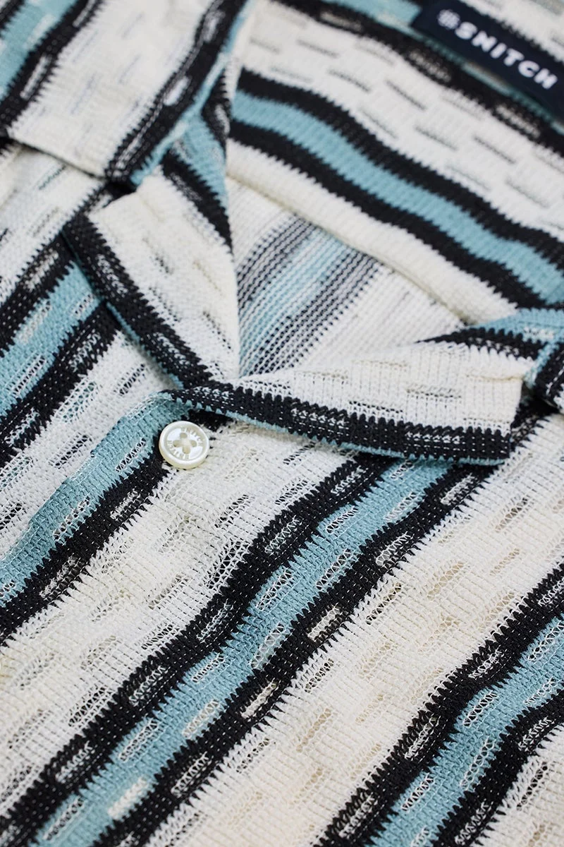 سنيتش Off-White Striped Half Sleeve Boxy Shirt