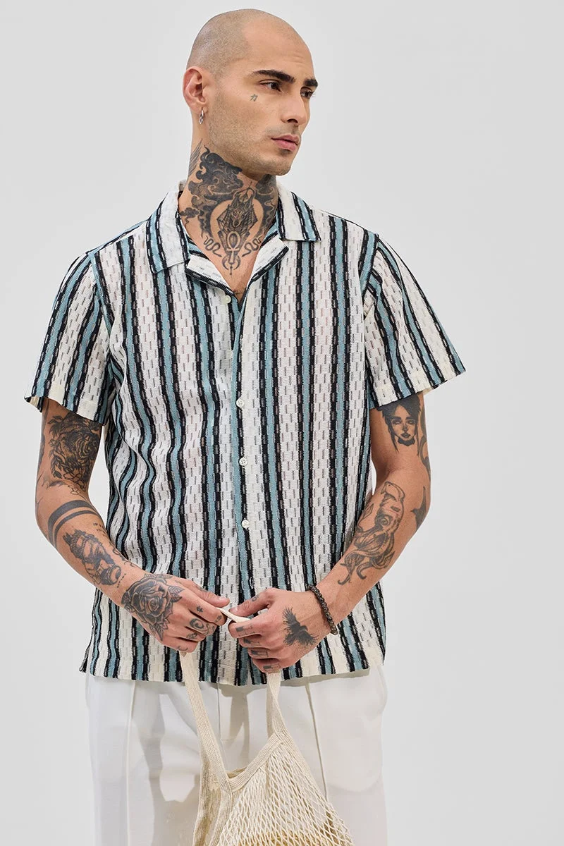 سنيتش Off-White Striped Half Sleeve Boxy Shirt