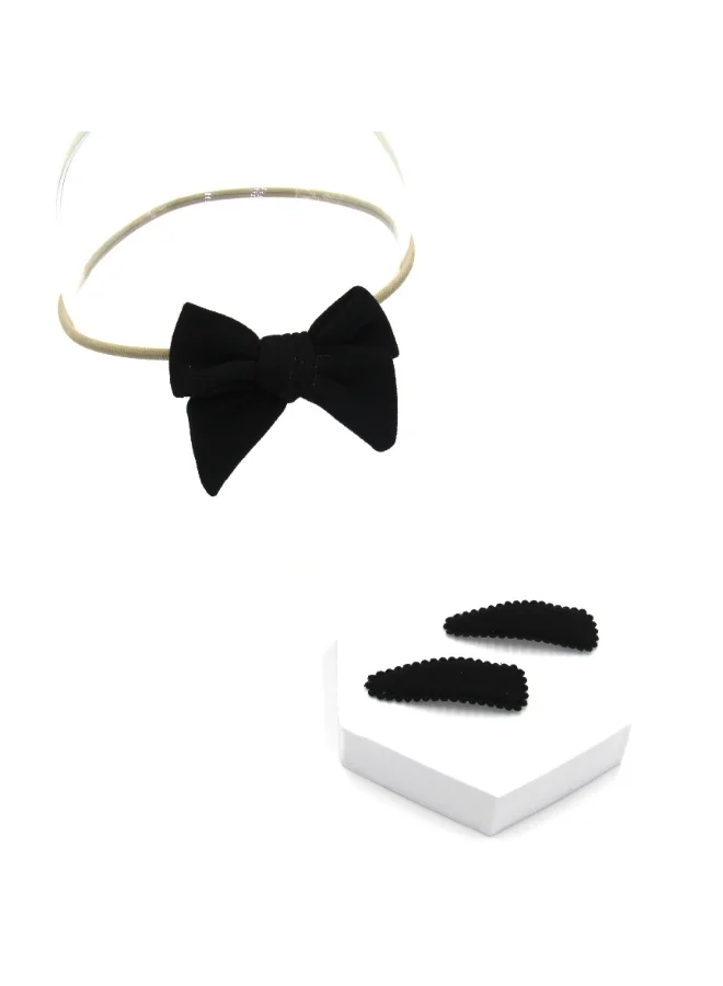 D'Daniela Sara Ribbon Bow Clip Set with Ponytail For Babies and Girls - Black