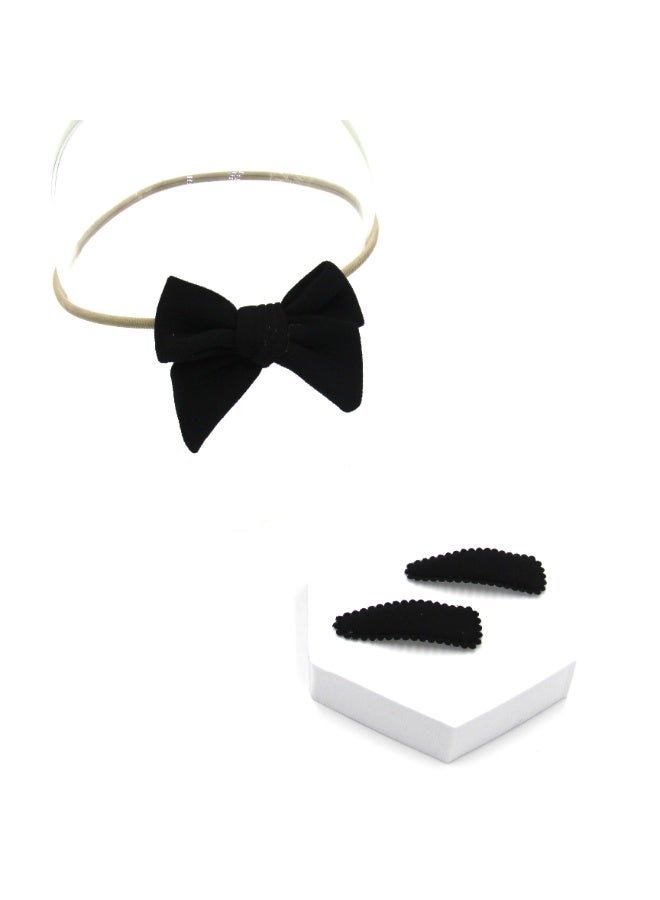 D'Daniela Sara Ribbon Bow Clip Set with Ponytail For Babies and Girls - Black  - Image 4