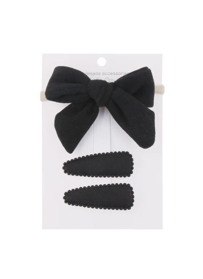 دىدانيالا Sara Ribbon Bow Clip Set with Ponytail For Babies and Girls - Black