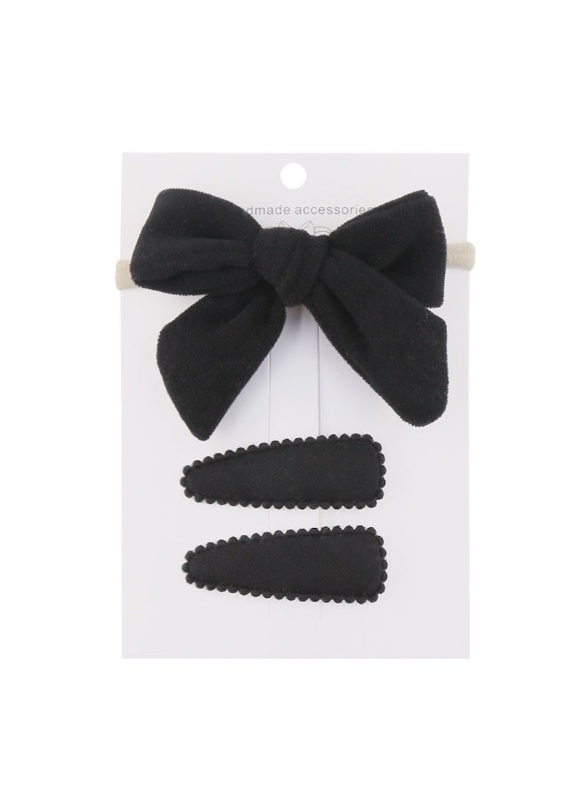 D'Daniela Sara Ribbon Bow Clip Set with Ponytail For Babies and Girls - Black  - Image 1