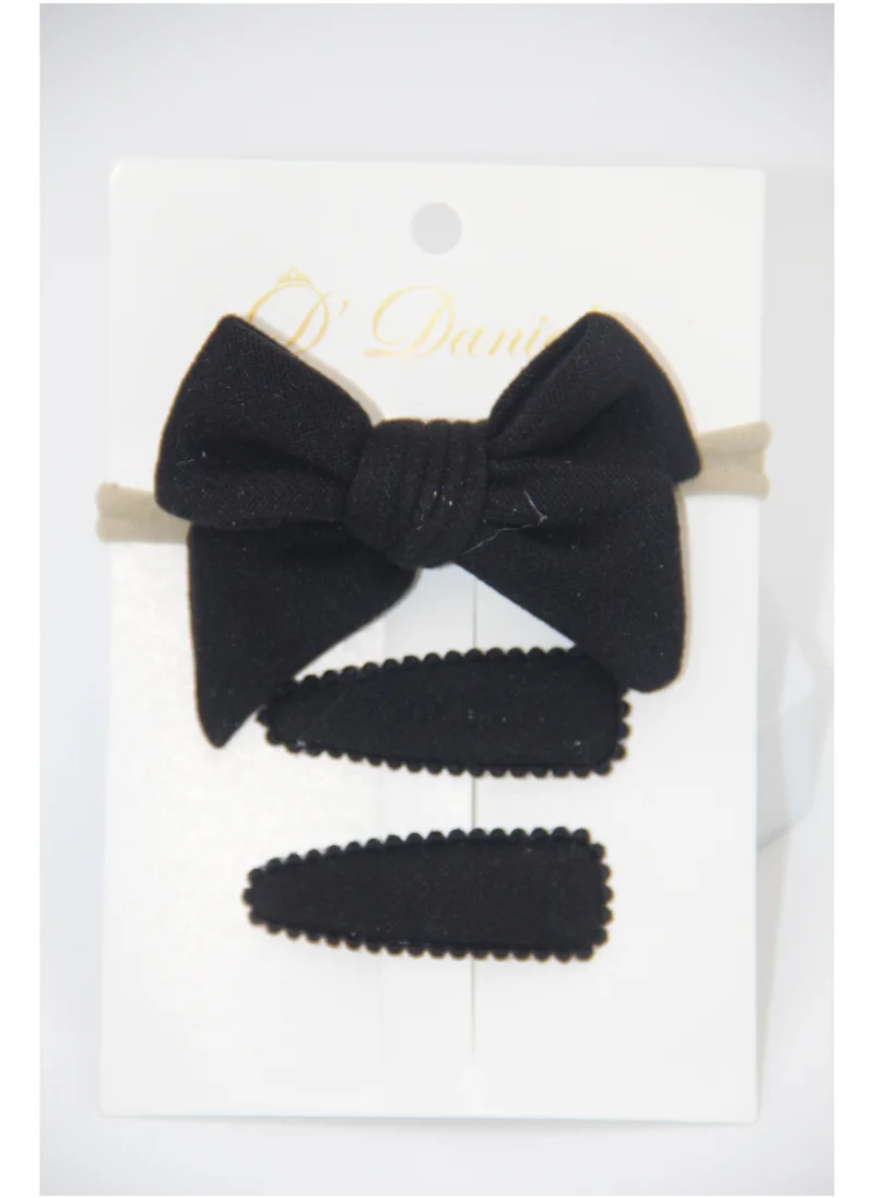 دىدانيالا Sara Ribbon Bow Clip Set with Ponytail For Babies and Girls - Black