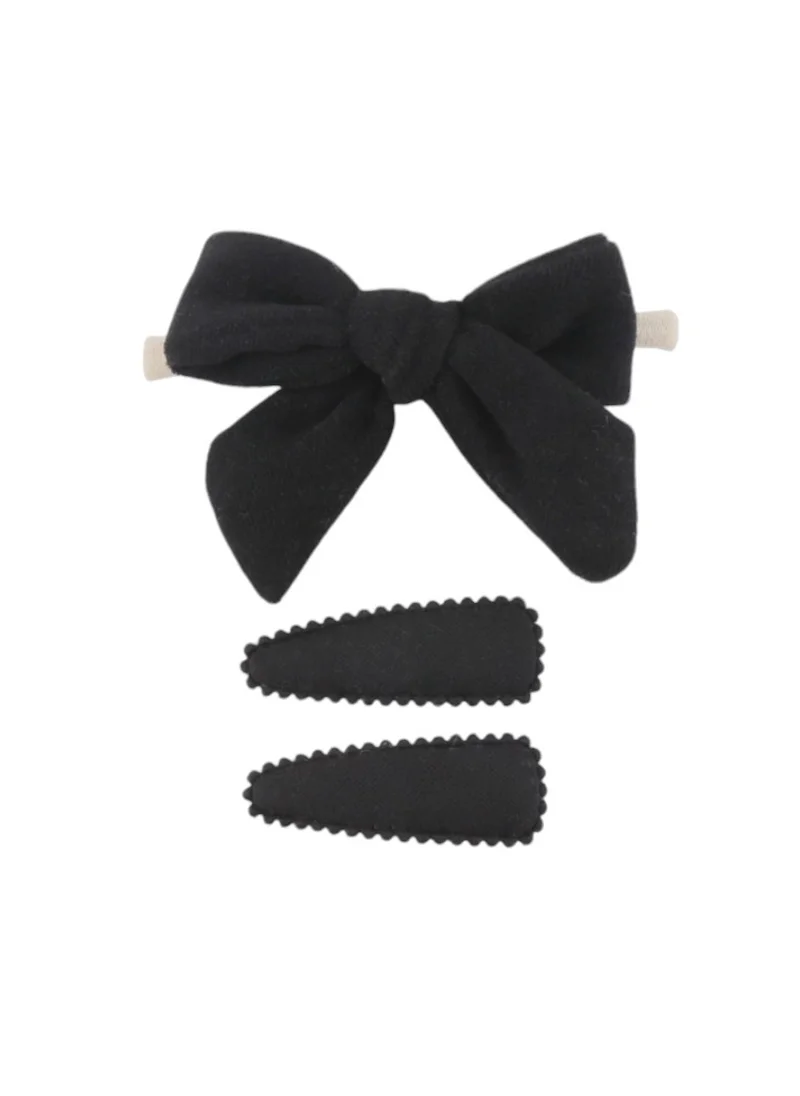 دىدانيالا Sara Ribbon Bow Clip Set with Ponytail For Babies and Girls - Black