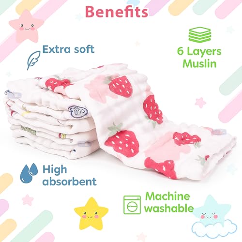 Koochie-Koo Soft Muslin Cloth for New Born Baby 500 GSM 25x25 cm, Pack of 5 Gentle Baby Towels Newborn Premium Bath Towels for Delicate Skin Gift for New Parents Fabric - Image 3