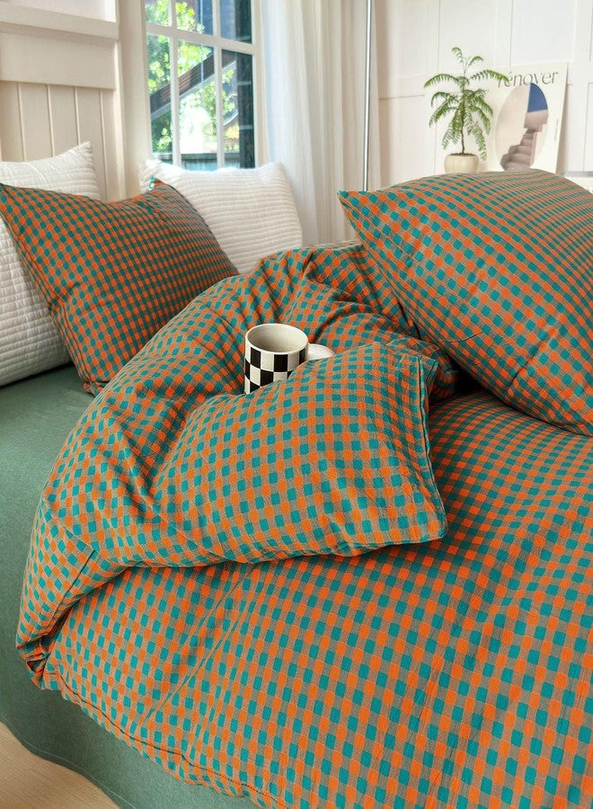 LifeTB Gingham Comforter Set Full Modern Style Orange Green Plaid Grid Comforter Soft Fluffy 3 Pieces Checkered Pattern Comforter Set Farmhouse Gingham Bedding Comforter with 2 Pillowcases - Image 5