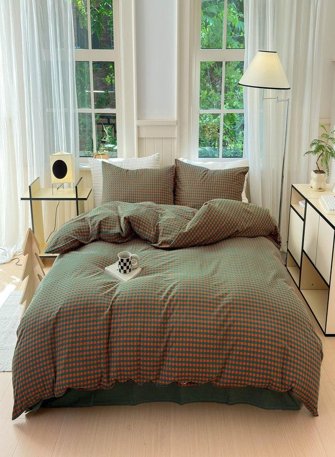 LifeTB Gingham Comforter Set Full Modern Style Orange Green Plaid Grid Comforter Soft Fluffy 3 Pieces Checkered Pattern Comforter Set Farmhouse Gingham Bedding Comforter with 2 Pillowcases - Image 3