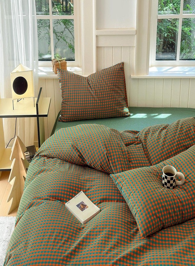 LifeTB Gingham Comforter Set Full Modern Style Orange Green Plaid Grid Comforter Soft Fluffy 3 Pieces Checkered Pattern Comforter Set Farmhouse Gingham Bedding Comforter with 2 Pillowcases - Image 4