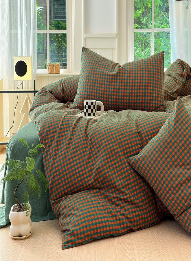 LifeTB Gingham Comforter Set Full Modern Style Orange Green Plaid Grid Comforter Soft Fluffy 3 Pieces Checkered Pattern Comforter Set Farmhouse Gingham Bedding Comforter with 2 Pillowcases - Image 2