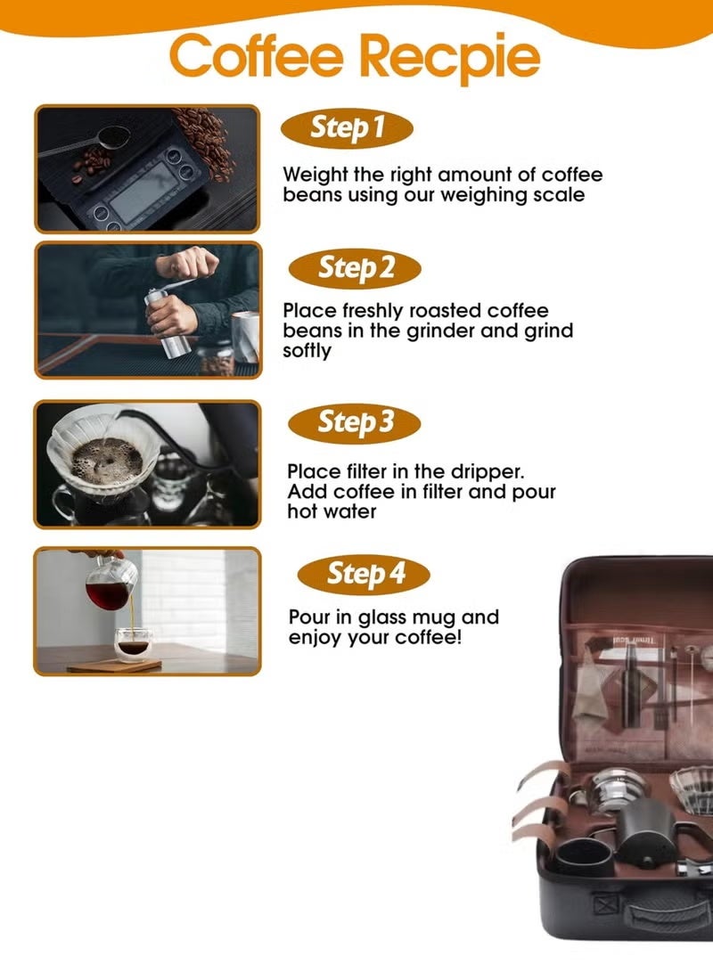 DBLEW V60 Pour Over Coffee Maker 12-Piece Set | Manual Coffee Brewing Kit with Kettle, Scale & Dripper | All-in-1 Travel & Camping Coffee Gift Set - Image 3